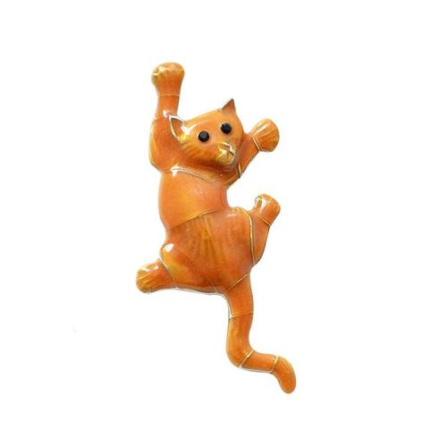 Broches Chat En Émail Orange Kawaii Pour Femmes Et Enfants, En Alliage Couleur Argent, Animal, Pour Robe, Chapeau, Revers, Vêtements, Accessoires