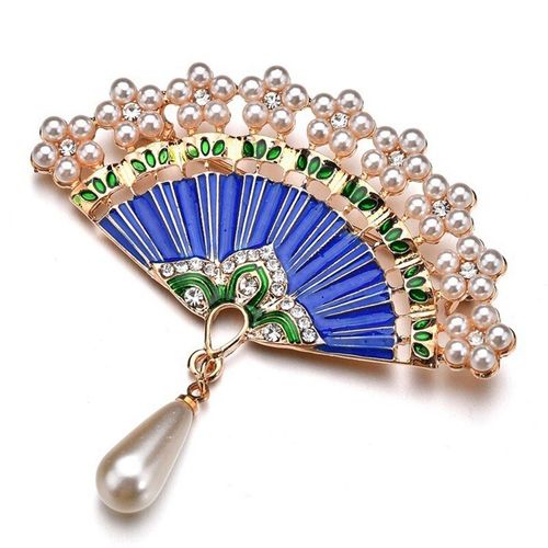 Broches En Forme D'éventail Pour Femmes, Accessoires De Bijoux, Vintage, Imitation De Perles, Strass