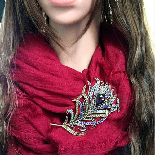 Broche À Plumes Vintage Pour Femmes, Accessoire De Bijoux En Cristal Antique Avec Strass