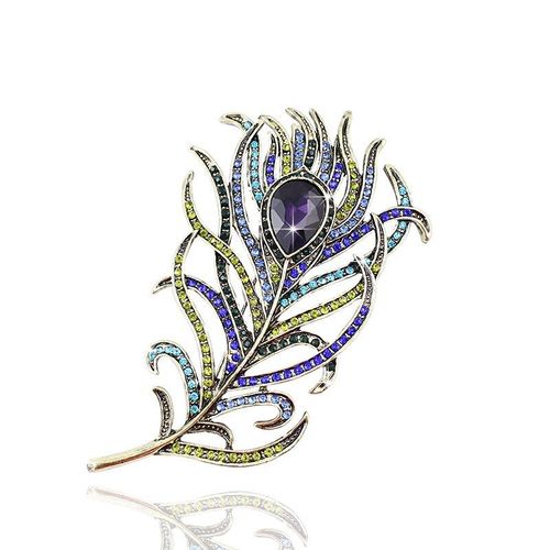 Nouveauté Grandes Femmes Vintage Bronze Plume Broche Antique Cristal Or Métal Strass Accessoire Bijoux, Item Bh7943