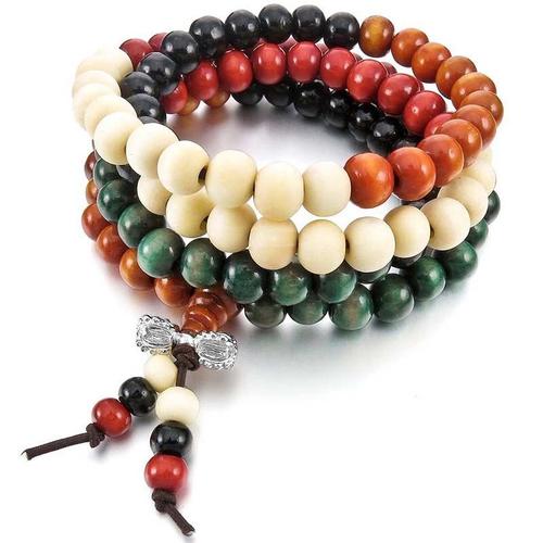 Bracelet À Maillons En Bois De 8mm, Chaîne Bouddhiste Tibétaine, Sandale Colorée, Perles, Prière Bouddhiste, Élastique, 108 Pièces