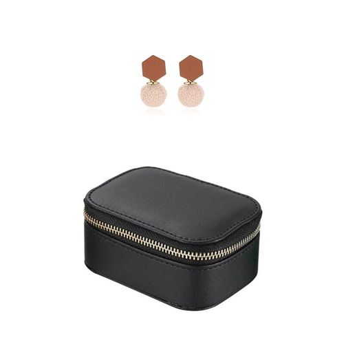 Boucles D'oreilles En Faux Cuir Pu 1 Pièce, Organisateur De Stockage De Collier Bracelet Et 1 Paire De Boucles D'oreilles Tissées, Boucles D'oreilles Boule Monochrome