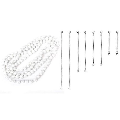 Chaîne De Pull Longue En Fausse Perle, 1x Collier Blanc Et 8 Pièces En Acier Inoxydable, Chaîne D'extension De Bracelet