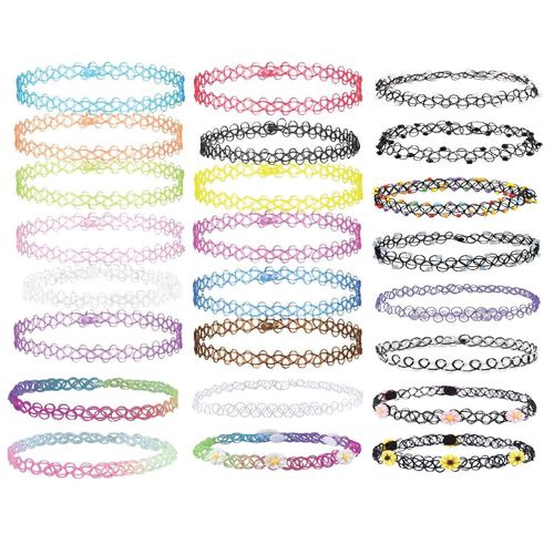 Collier Gothique En Plastique Pour Tatouage Henné, 24 Pièces, Élastique, Bijoux, Paquet De Valeur