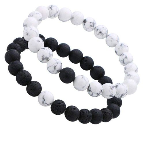 Bracelet Howlite En Agate Noire Mate Et Blanche Pour Couples, Perles De 8mm, Couronne, Amitié, Relation