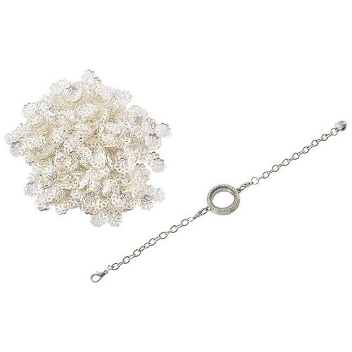 500x Belle Perle 6mm Couleur Argent, Bouchons De Fleurs Et 1x Bracelet Médaillon Mémoire De Vie En Cristal Magnétique