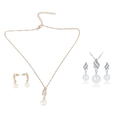 Ensemble De Bijoux En Perles Plaquées Or Platine, 2 Pièces, Collier/Boucles D'oreilles, Or Et Blanc