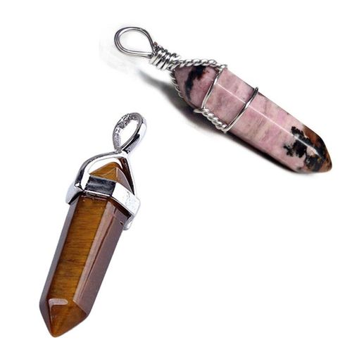 Pendentif En Pierre À Perles, 2 Pièces, Colonnes Hexagonales Chics, Pour Collier Oeil De Tigre Et Rhodochrosite