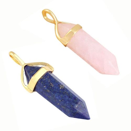 Pendentif Hexagonal Chic Pour Collier, 2 Pièces, Cristal, Ton Or, Quartz Rose Et Lapis Lazuli