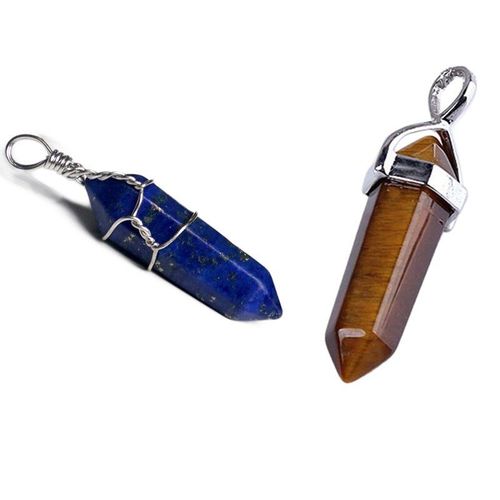 Pendentif En Pierre De Perle, 2 Pièces, Colonnes Hexagonales Pour Collier, Lapis Lazuli Et Oeil De Tigre