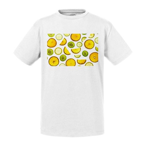 T-Shirt Enfant Rondelles De Citrons Jaunes Verts Et Kiwis Sur Fond Blanc