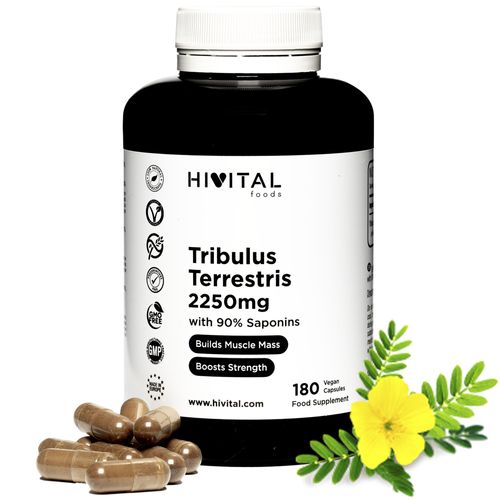 Tribulus Terrestris 2250 Mg. 180 Gélules Végétales. 100% Naturel Avec 90% De Saponines. Augmente La Testostérone, La Masse Musculaire, La Force, L'endurance Et L'énergie, Et Aide À La Récupération 