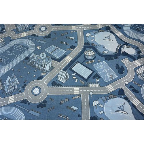 100x150 Cm Tapis - Moquette Antidérapant Pour Enfants Street Rue Bleu
