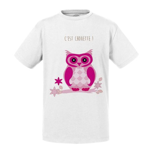 T-Shirt Enfant Chouette Rose Sur Une Branche Dessin Yeux En Boutons