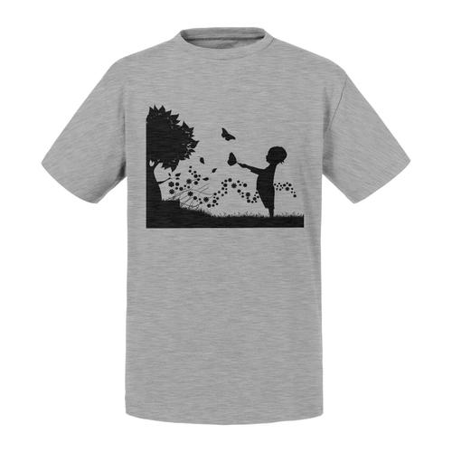 T-Shirt Enfant Silhouette Enfant Et Papillons Dans Un Pré Fleuri Dessin