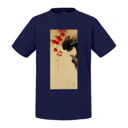 T-Shirt Enfant Estampe Japonaise 18 Petit Oiseau Et Feuilles De Lierre Rouge Art Délicat Original Vintage