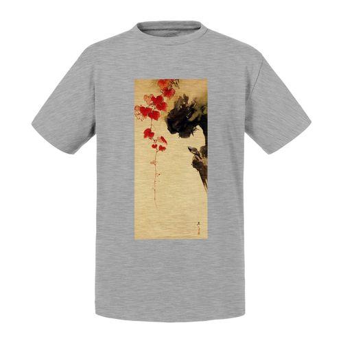 T-Shirt Enfant Estampe Japonaise 18 Petit Oiseau Et Feuilles De Lierre Rouge Art Délicat Original Vintage