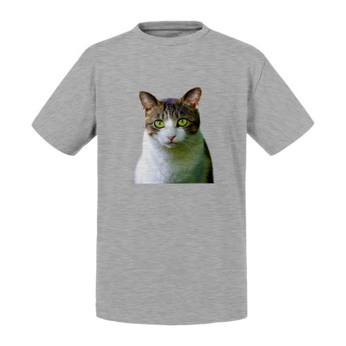 T-Shirt Enfant Chat Europeen Blanc Et Tigre Yeux Verts Mignon