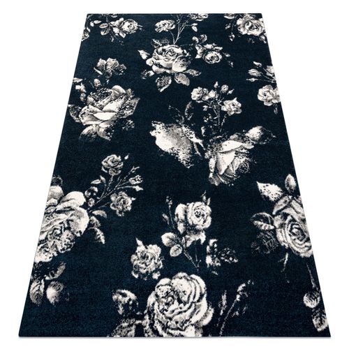 140x200 Cm Tapis Gnab 60642734 Fleurs Des Roses Bleu Foncé / Blanc