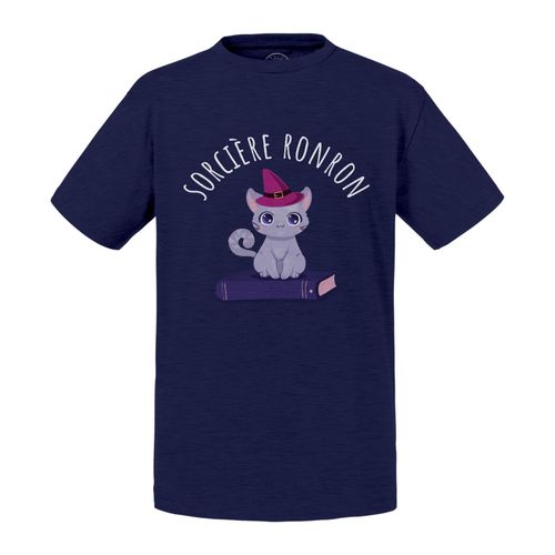 T-Shirt Enfant Sorcière Ronron Chat Halloween Peur Mignon