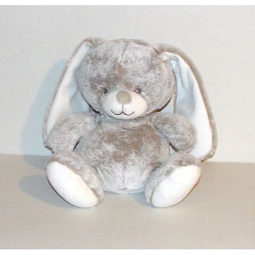 Doudou Lapin Assis Gris Chiné Tex Baby Peluche Lapin Model 22 Cm