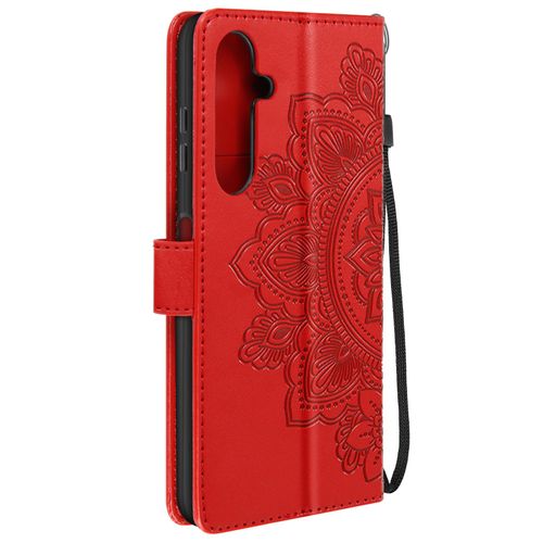 Étui Fleurs Mandala Pour Samsung Galaxy A25 5g Portefeuille Dragonne Rouge
