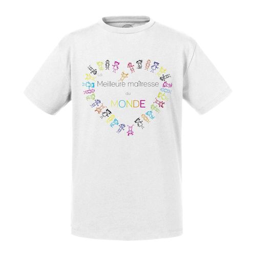 T-Shirt Enfant La Meilleures Maîtresse Du Monde Ronde En Forme De Coeur D'enfants Multicolores