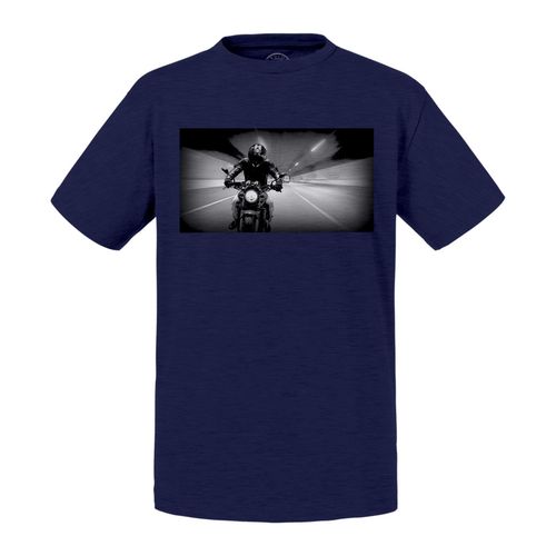 T-Shirt Enfant Motard Sur Sa Moto Dans Un Tunnel Noir Et Blanc Vitesse Bécane Casque