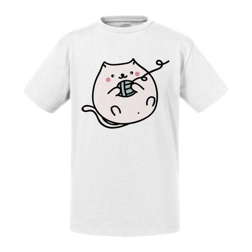 T-Shirt Enfant Chat Pelotte De Laine Dessin Mignon Kawai