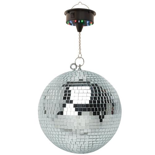 Boule à Facettes Argentée 50cm FXLab avec deux points de suspension + Moteur de boule à facettes LED à batterie FXLAB