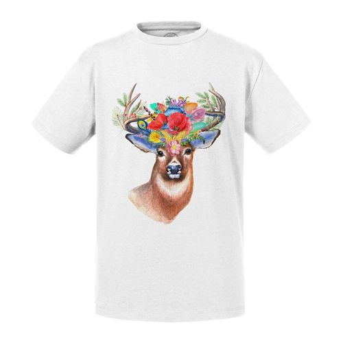 T-Shirt Enfant Dessin Cerf Fleurs Animal De La Foret Art Nature