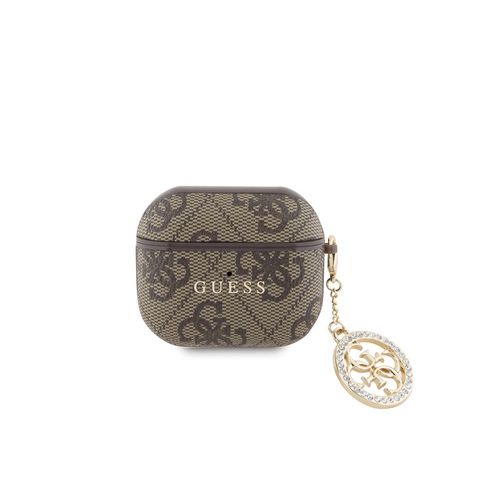 Coque pour Airpods 3 4G Script avec Charm Scintillant Ornée de Strass GuessMarron