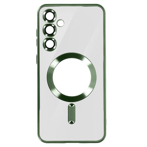 Coque Magsafe Pour Samsung S23 Fe En Silicone Contour Chromé Vert Foncé