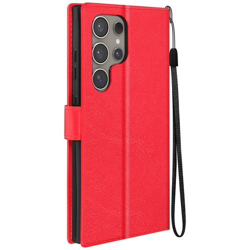 Étui Pour Samsung S24 Ultra Portefeuille Fonction Support Et Dragonne Mayaxess Rouge