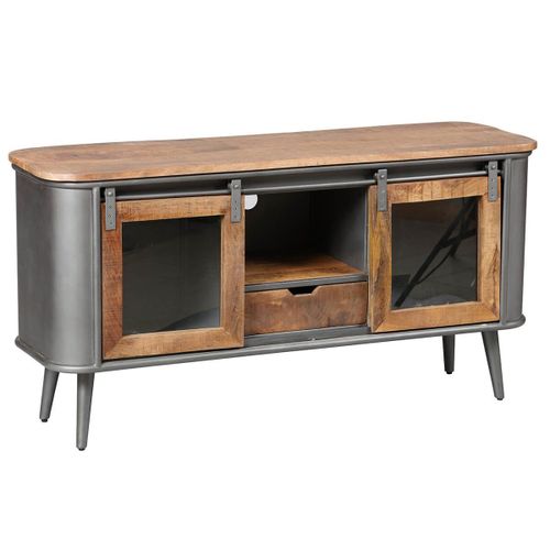 Palisso - Meuble Tv 2 Portes Bois Et Acier Patiné