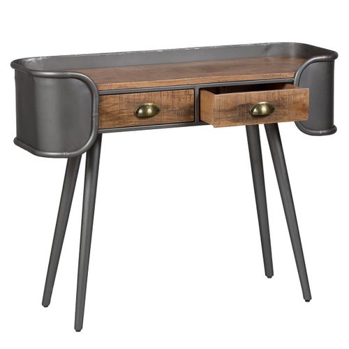 Palisso - Console 2 Tiroirs Bois Et Acier Patiné