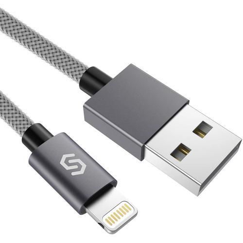 Cable Chargeur Iphone Cable Lightning Certifie Apple Mfi Cable Iphone 2m Charge Rapide Cable Usb Nylon Tresse Pour Iphone Xs Max Xr Xs X 8 7 6 6s Plus Se 5s 5c 5 Ipad Ipod Gris