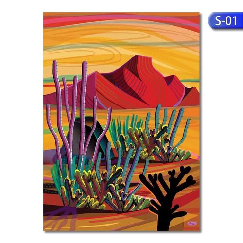 Toile De Peinture Saguaro, Affiches Et Imprimés De Coucher De Soleil, Tableau D'art Mural Pour Décor De Salon, Sans Cadre Sans Cadre?40x40cm