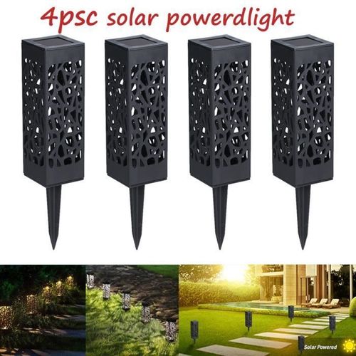 4pcs Led Lampe Énergie Solaire Décoration Extérieur Jardin Pelouse Borne Creuse Eclairage Lumière Blanche 6x6x28.5cm Ip44 Etanche