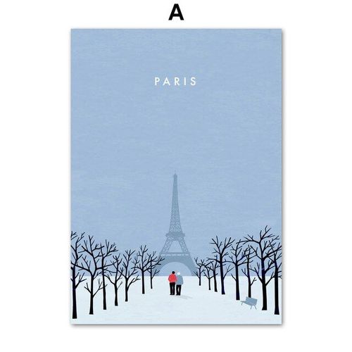 Toile De Peinture De Paysage De Dessin Animé Nordique, Affiches De Ville De Londres, Paris, New York, Décoration De Maison Moderne, Tableau D'art Mural Pour Chambre À Coucher Sans Cadre?40x40cm