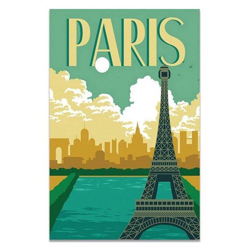Affiche De Voyage Rétro De Mode, Affiche De Paysage De Dessin Animé De New York, Paris, Londres, Ville, Peinture Sur Toile, Tableau D'art Mural Pour Chambre Et Bar Sans Cadre?40x40cm