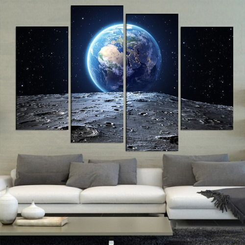 Affiche Sur Toile Imprimée, Art Mural De Salon, 4 Pièces, Vue Abstraite De La Terre De La Lune, L'astéroïde Dans L'espace, Peintures Décoratives De Maison Sans Cadre?40x40cm