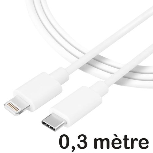 Cable USB-C vers Lightning pour Apple iPhone de 30 cm blanc