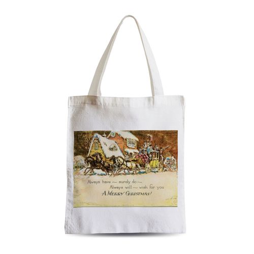 Grand Sac Shopping Plage Etudiant Merry Christmas Pere Noel Traineau Peinture Vintage Retro