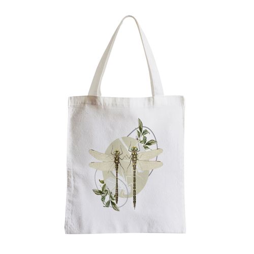 Grand Sac Shopping Plage Etudiant Libellules Amoureuses Minimaliste Biologie Illustration Ancienne