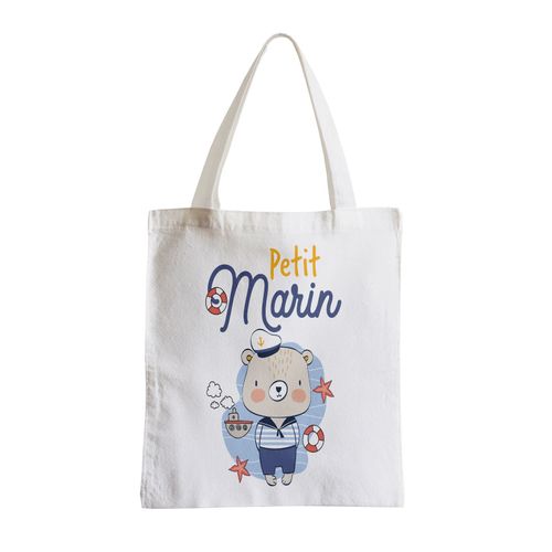 Grand Sac Shopping Plage Etudiant Petit Marin Dessin Illustration Bateau Mer