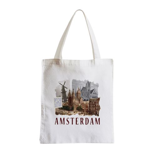 Grand Sac Shopping Plage Etudiant Amsterdam Collage Voyage Carte Postale