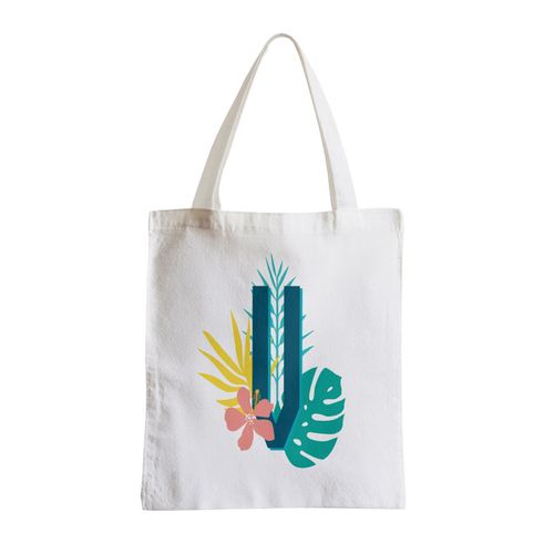 Grand Sac Shopping Plage Etudiant V Victoria Virginie Lettre Prénom Fleurs Tropicale Exotique
