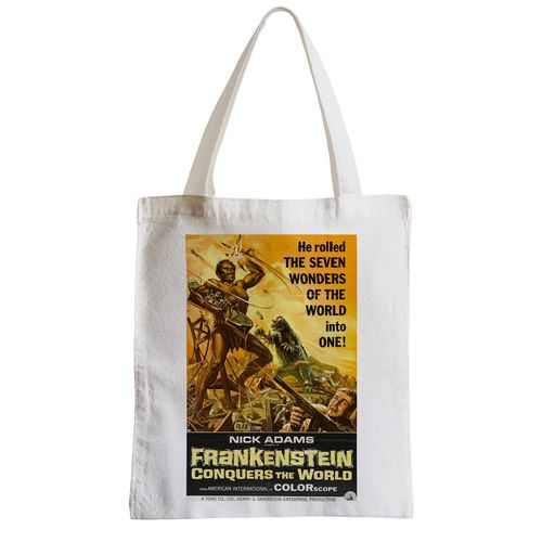 Grand Sac Shopping Plage Etudiant Vieille Affiche Anglaise de Film Frankenstein Conquers the World Rétro Poster Cinéma Vintage