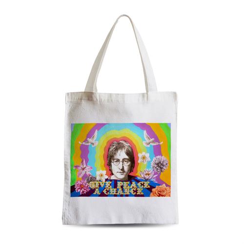 Grand Sac Shopping Plage Etudiant John Lennon Give Peace a Chance Hippie Psychedelique 70's